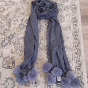 NWT women's cashmere, silk, cotton pom pom grey warm scarf